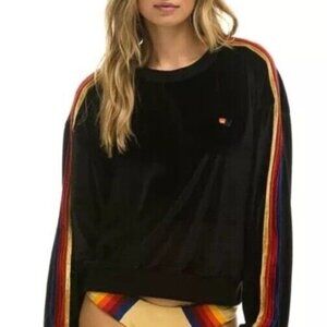 Aviator Nation Classic Black Velvet Relaxed Sweatshirt - five stripe